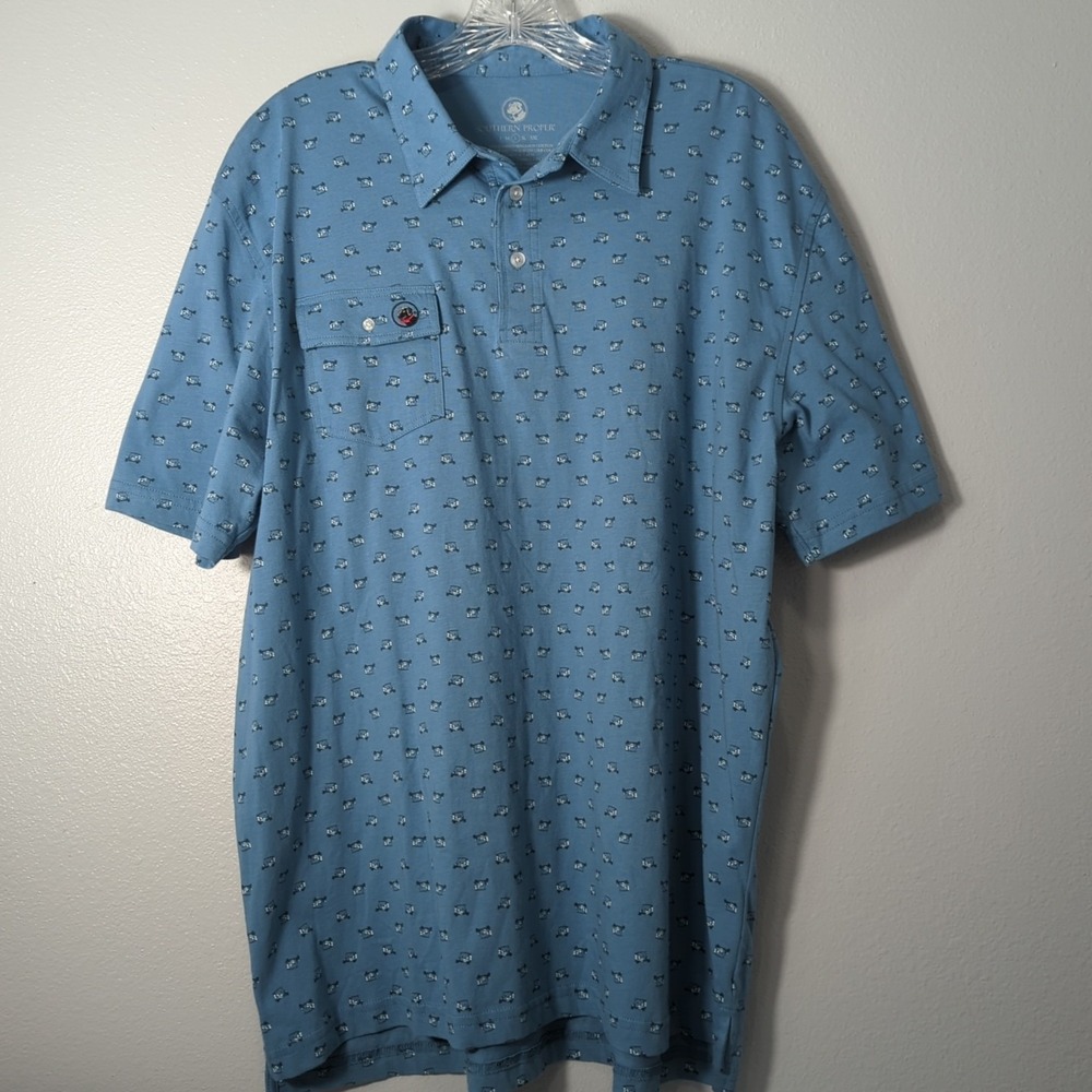 Southern Proper‎ NWT Mens Sz Large Blue Short Sleeve Polo W/ Mini Golf carts 257